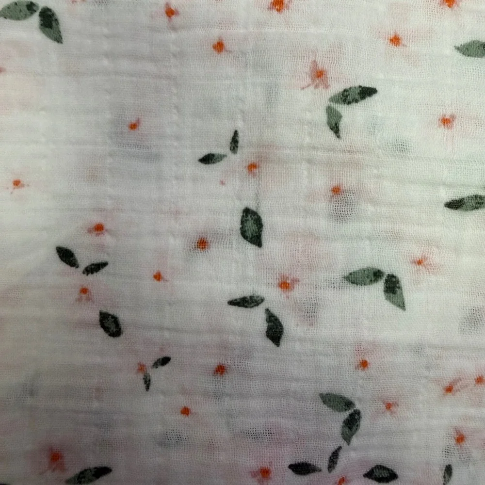 Pottery Barn Kids Organic Cotton Muslin Swaddle Blanket Floral Pink White 47x47‎